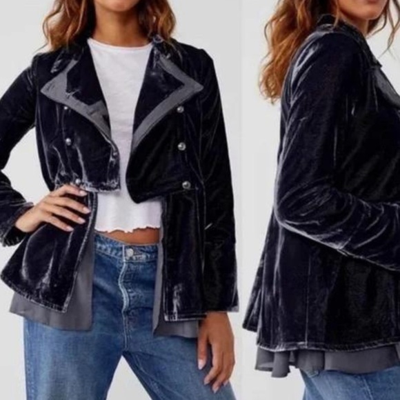 Free People Jackets & Blazers - NWT FREE PEOPLE faye velvet military style jack in ebony grey size small